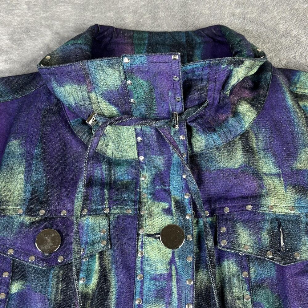 Berck Jacket Womens Medium Purple Green Studded Denim Tye Dye Silver Buttons - Picture 4 of 11